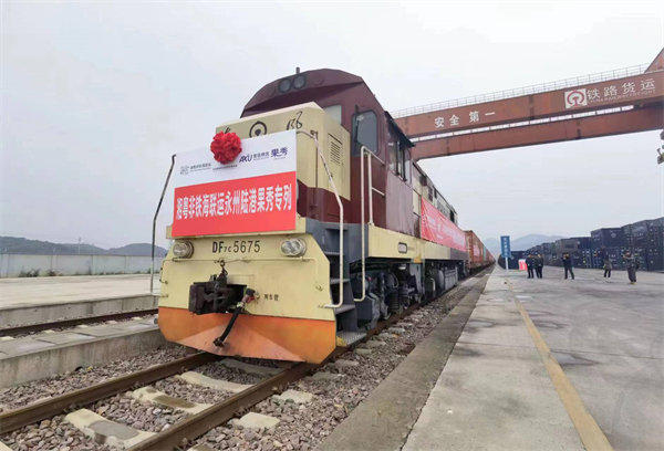 湘粵非鐵海聯運永州陸港果秀專列發車