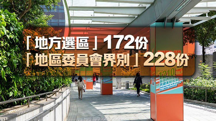 區議會選舉提名期結束 共接獲400份提名表格